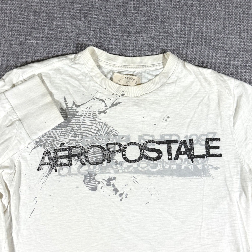 Aeropostale Long Sleeve Graphic Tee Mens Medium White Y2K Skater Grunge Shirt